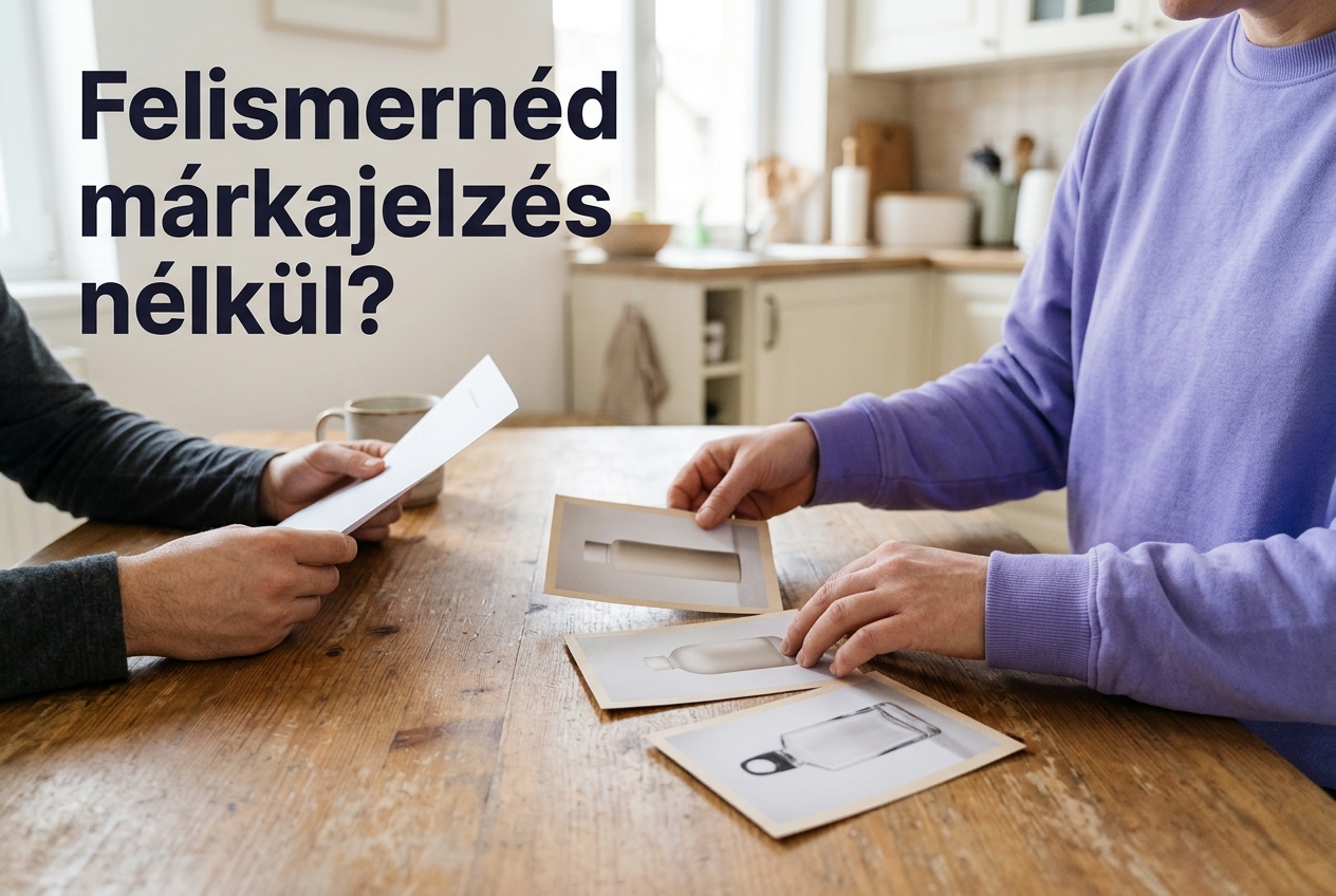 Kérdőíves beszélgetés során termékfotókat válogató válaszadó kezei
