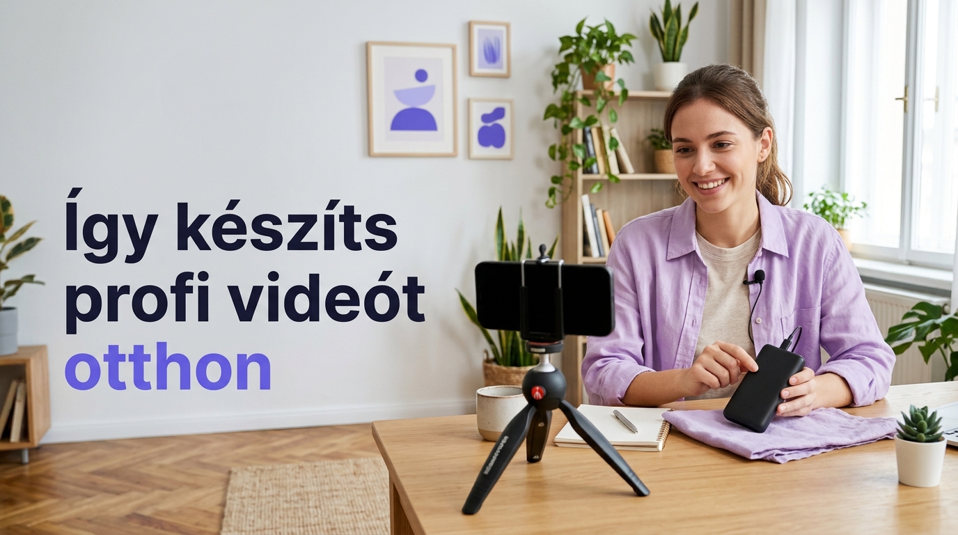 Kezdő YouTube-tartalomkészítő telefonnal, állvánnyal és csíptetős mikrofonnal vesz fel termékbemutatót