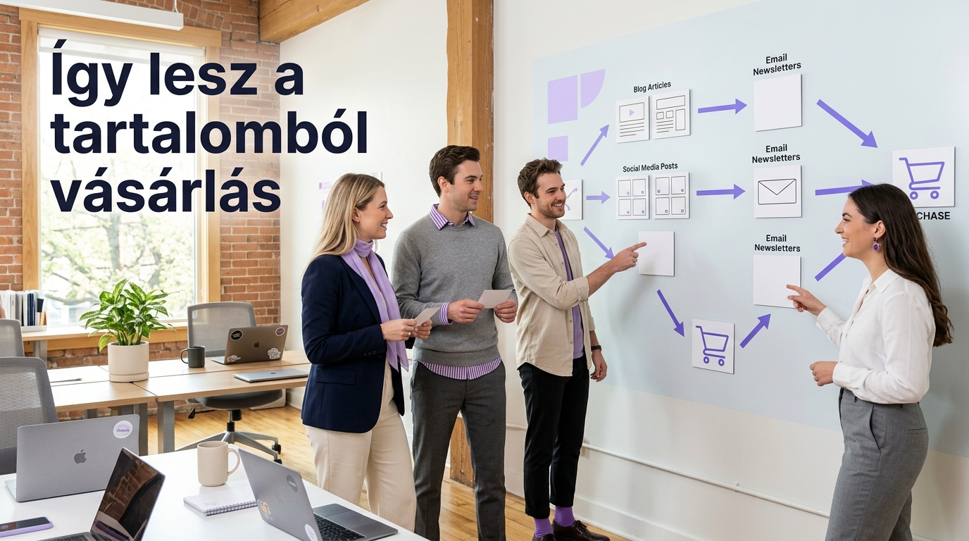 Webshopos csapat blogot, közösségi médiát és hírlevelet összekötő tartalommarketing-tölcsért tervez