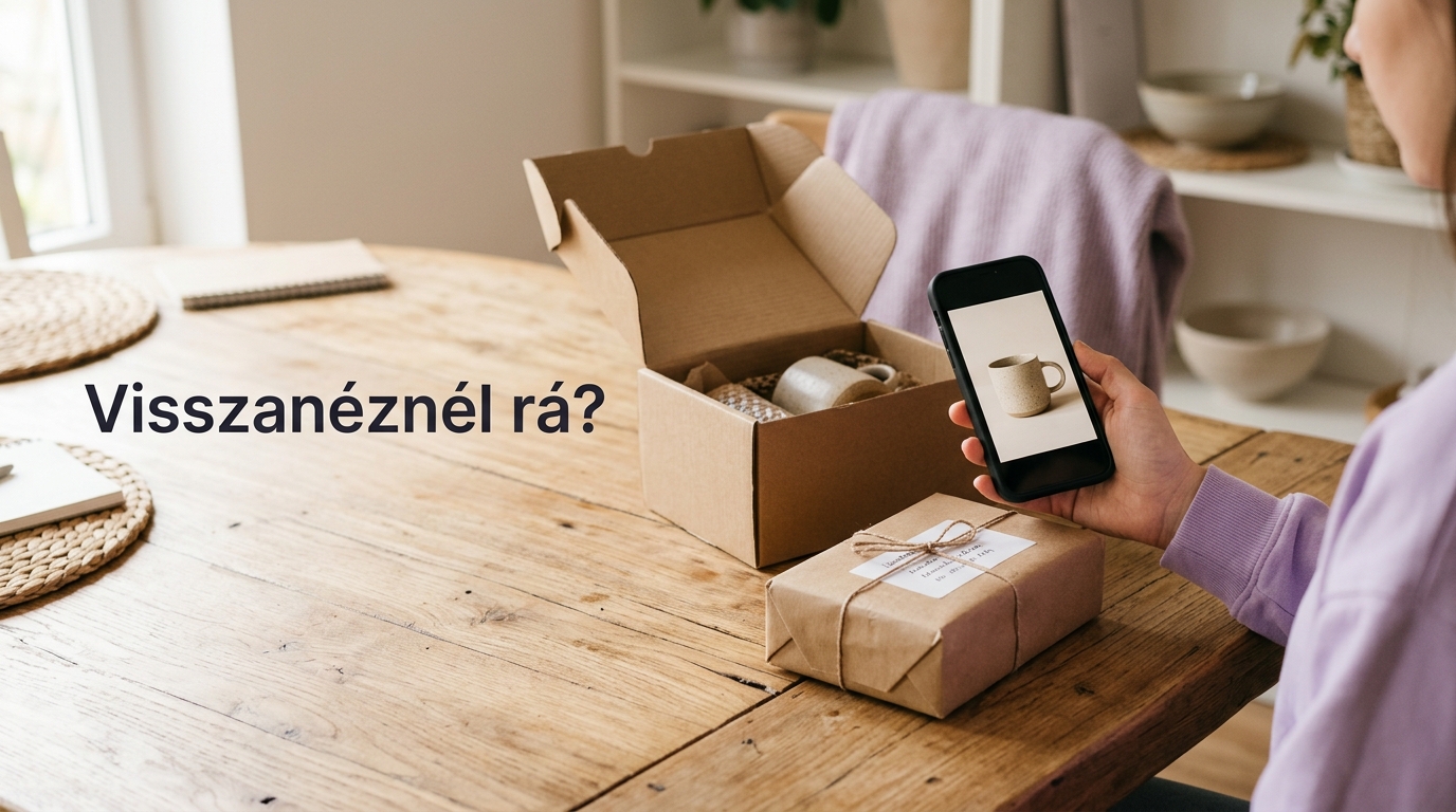 Vásárló telefonon újra megnéz egy korábban felkeresett terméket az otthonában
