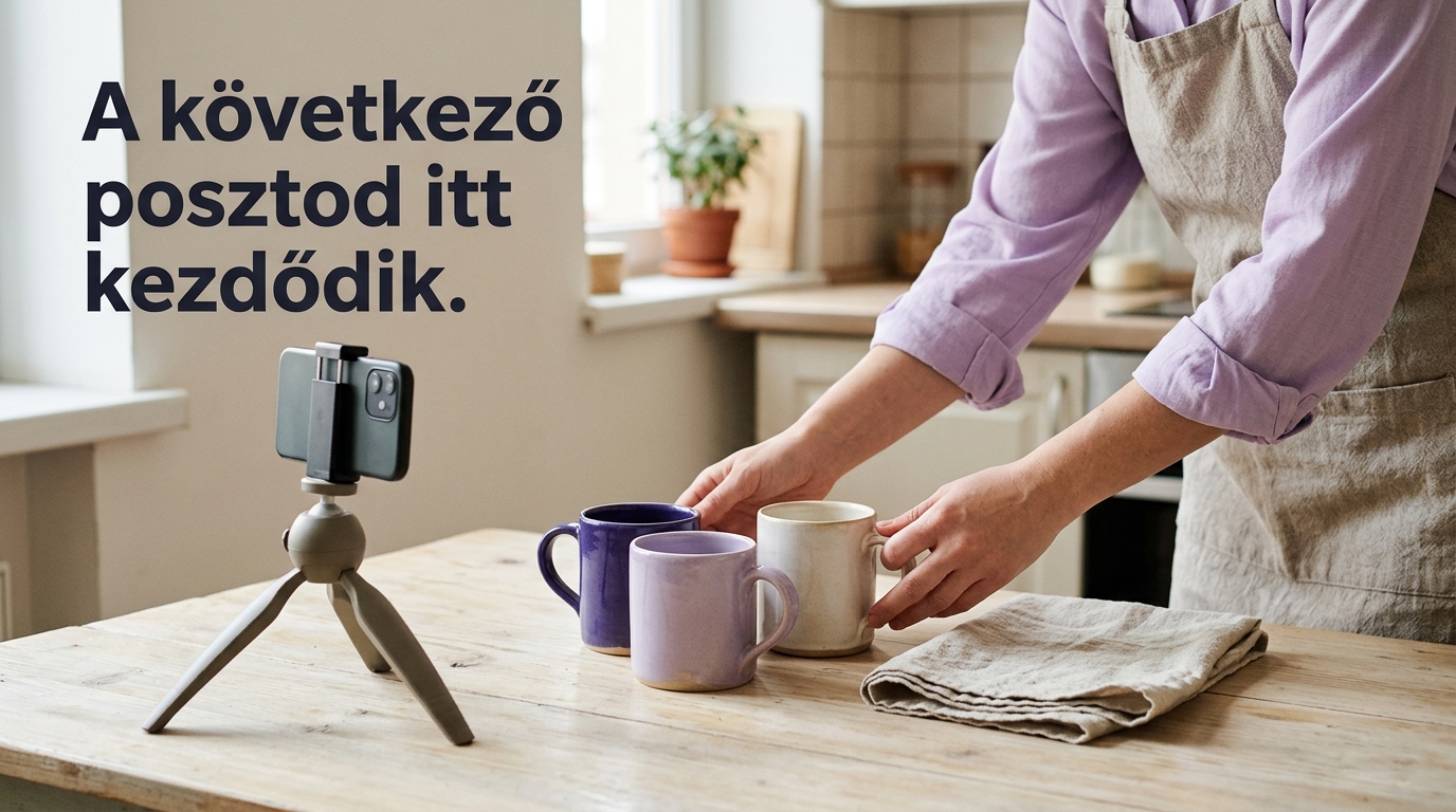 Kerámiabögrék fotózásának előkészítése telefonnal egy webshop közösségi bejegyzéseihez