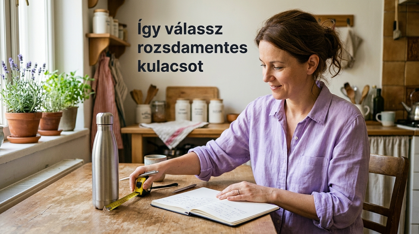 Fémkulacs, mérőszalag és jegyzetfüzet egy webshopos blogcikk tervezéséhez