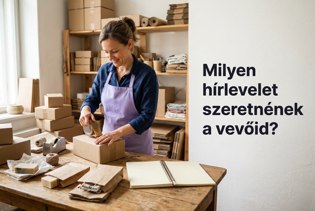 Webshopos csomagolópult dobozokkal és jegyzetfüzettel a vásárlói érdeklődések nyilvántartásához