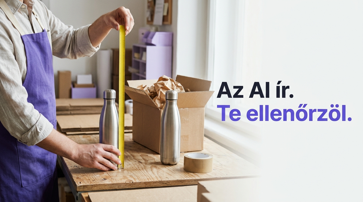 Kulacs méretének kézi ellenőrzése egy webshop csomagolóasztalán