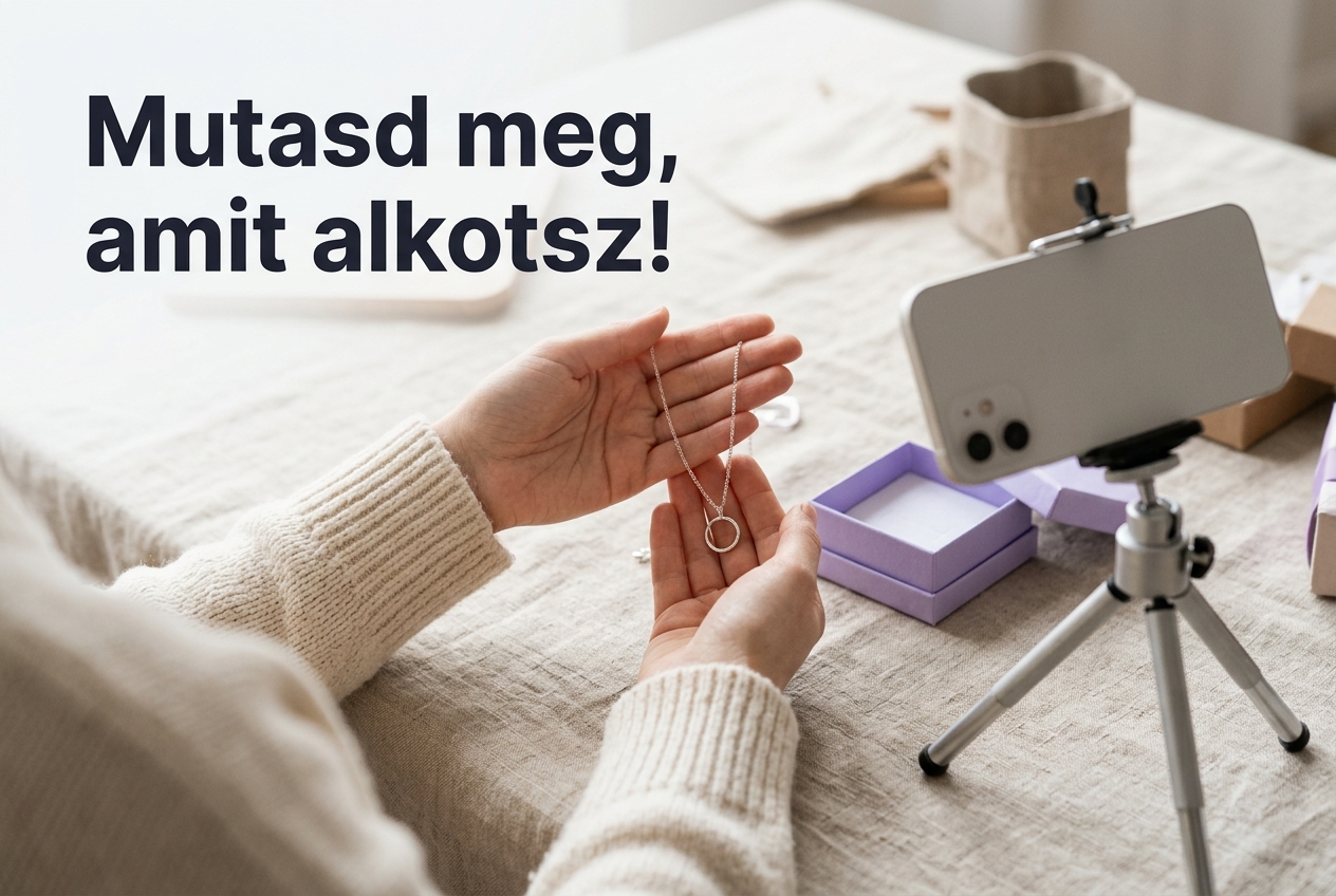 Nyaklánc bemutatásának felvétele állványra helyezett telefonnal, természetes fényben